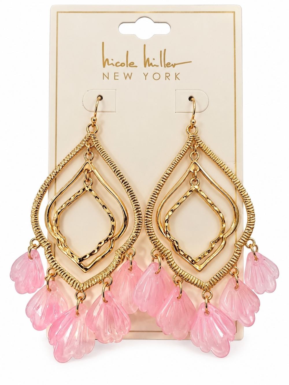 Nicole Miller Pink & Gold Chandelier Statement Earrings